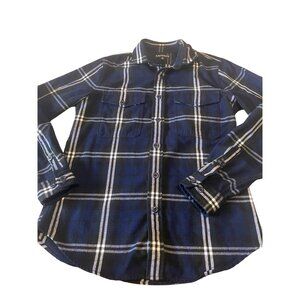 Express Mens Blue/Black Checkard Button Front Long Sleeve Shirt Sz Small